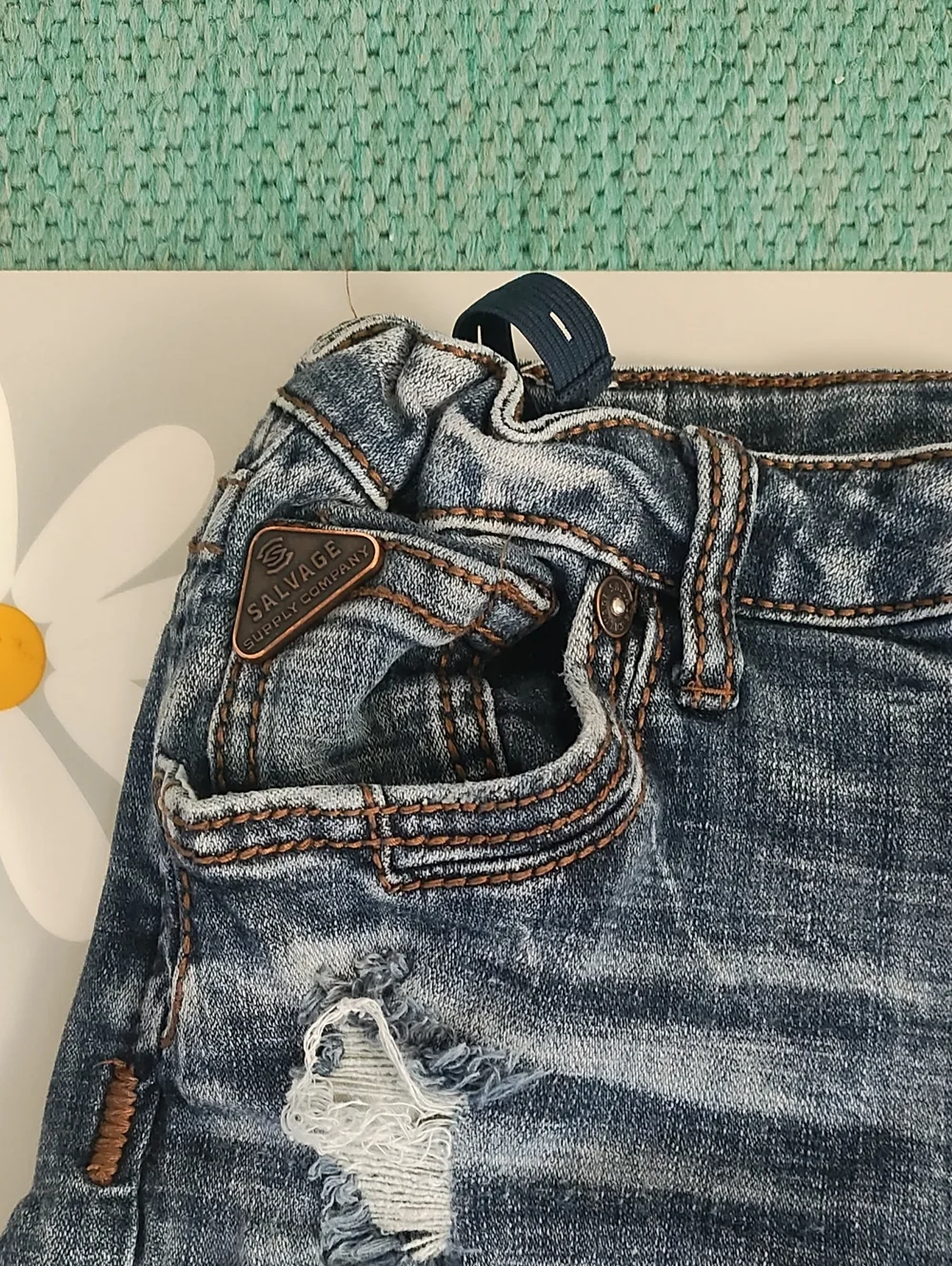 Salvage boys dark denim distressed straight leg jeans